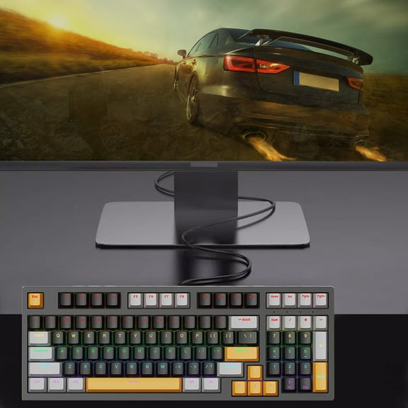 Russian Layout Mechanical Keyboard, 98-Key Hot Swap Wired USB-C Backlit Gaming Keyboard, Compatible with Windows & Mac, Ergonomic Compact Design with Colored Keycaps