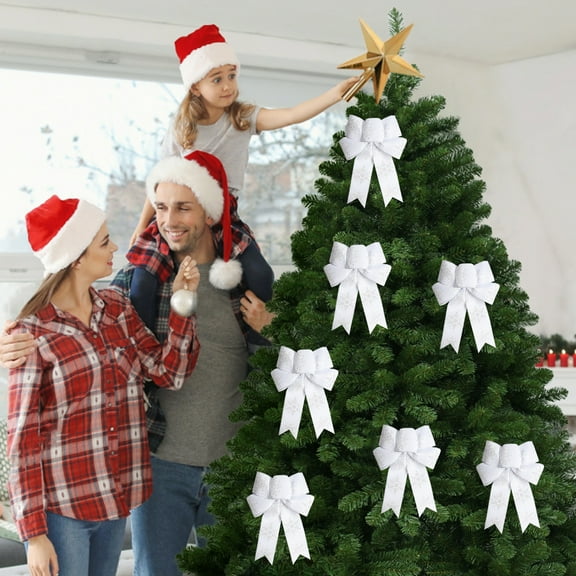 Ankereame Silver Christmas Snowflake Bow - Reusable Polyester Holiday Decor, 11.8x9 Inches Tree Topper & Gift Wrapping Bow