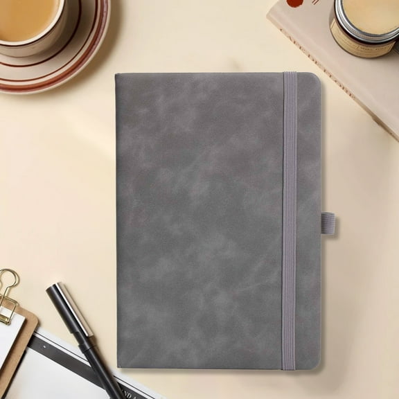 Thick Paper Notebook with Elastic Closure, 200 Pages, A5 College Ruled, Expandable Pocket, Lay Flat, Acid-Free, Gray - Stu-dent Journal Office Planner