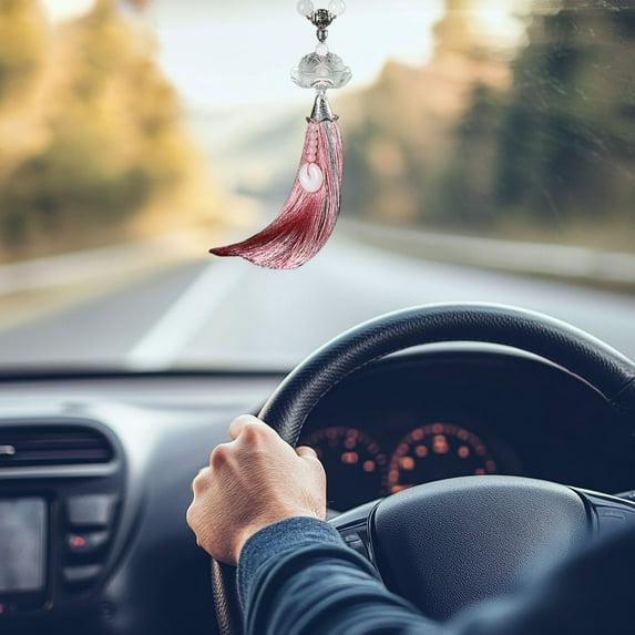Vintage Pink Weaved Car Rearview Mirror Charm - Easy to Hang, Safe, Decorative Car Interior Accessory