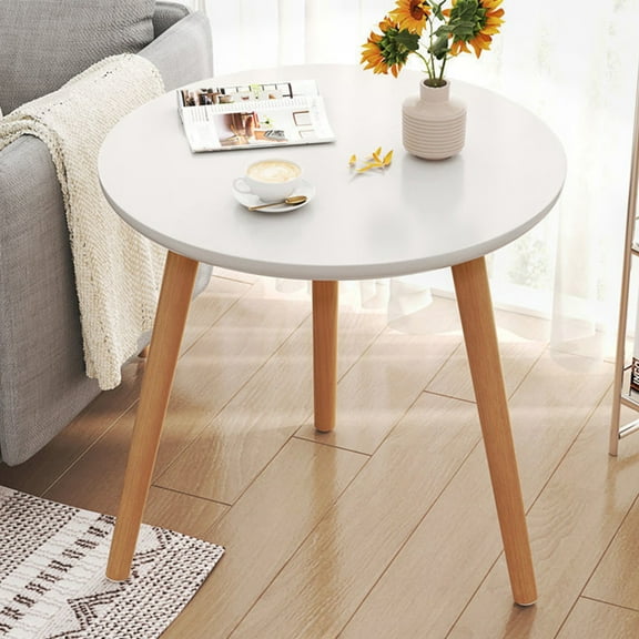 White Foldable Wooden Small Round Table 16.5" - Tool-Free Assembly, Triangular Base, Lightweight for Bedroom, Balcony & Apartment Use