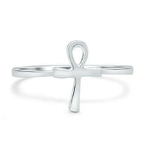 Ankh Band Rhodium Plated Ring Solid 925 Sterling Silver Size 4