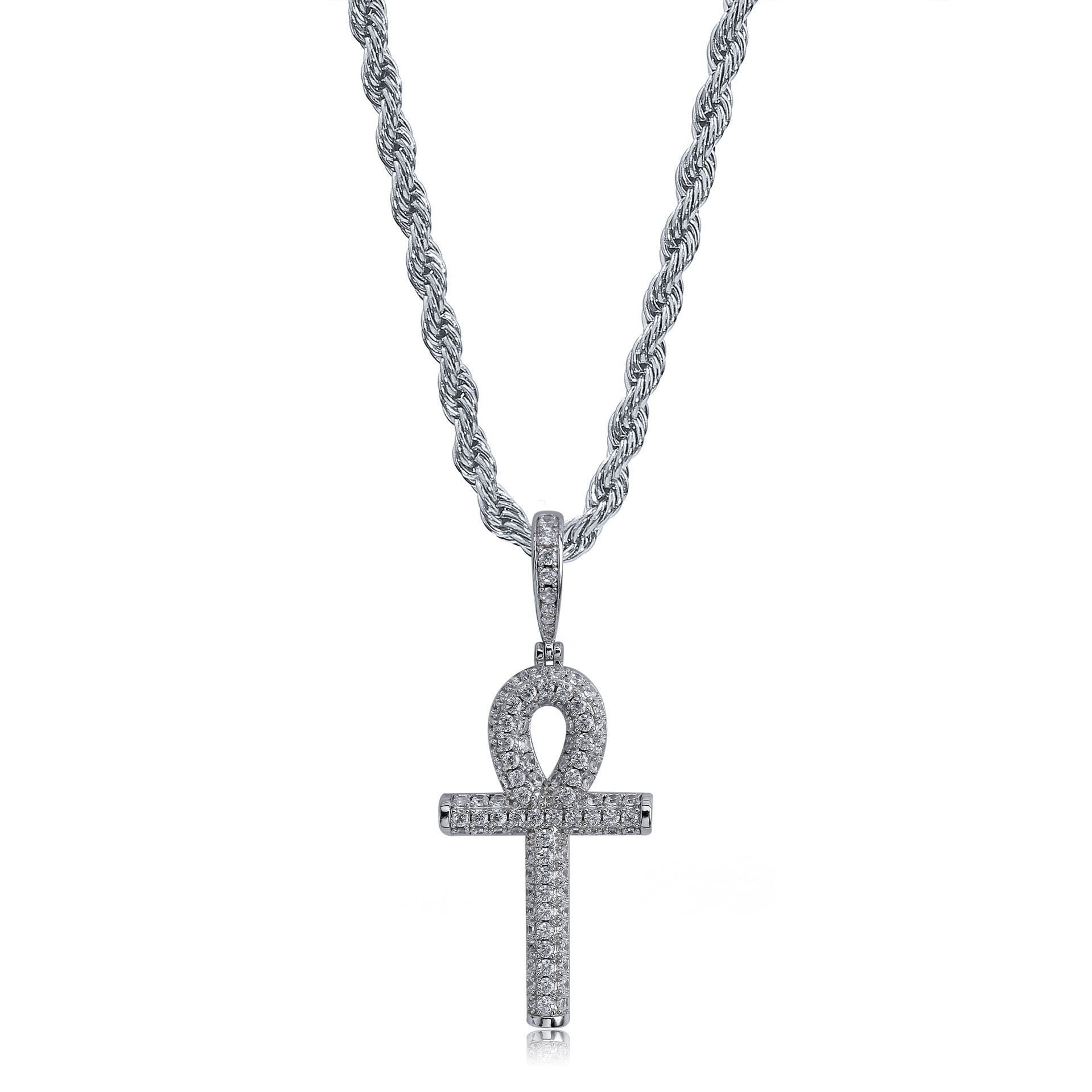 Necklace Cross Mens Men's Iced Ankh Cross Pendant & Rope Chain - Foto 4
