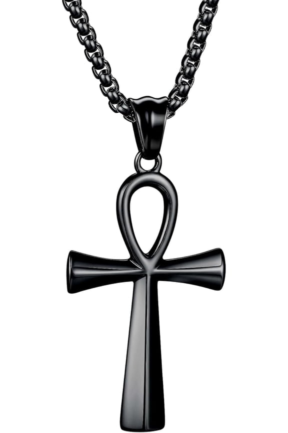 Ankh Cross Necklace, Key of Life Pendant with 24" or 22+4" Chain, Ancient Egyptian Coptic Cross Religious Jewelry, Powerful Protection Amulet for Men and Women