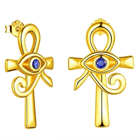 Ankh Cross Stud Eye of Horus Earrings Drop 925 Sterling Silver Men Women Ancient Egyptian Amulet Jewelry Gift
