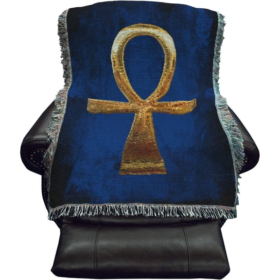 Ankh - The Key of Life Blanket 2 - Ancient Egypt Hieroglyphic Symbol - Egypt Middle East Gift Tapestry Throw for Back of Couch or Sofa - Woven from Cotton - Made in the USA (61x36)
