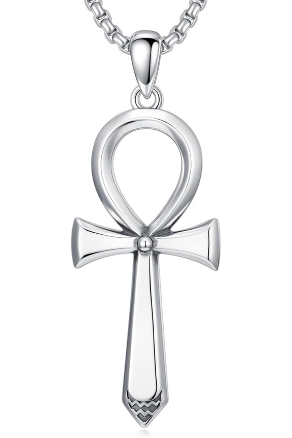Ankh Necklace 925 Sterling Silver Ankh Cross Pendant Egyptian Jewelry for Men Women, w/Stainless Steel Chain 22+2