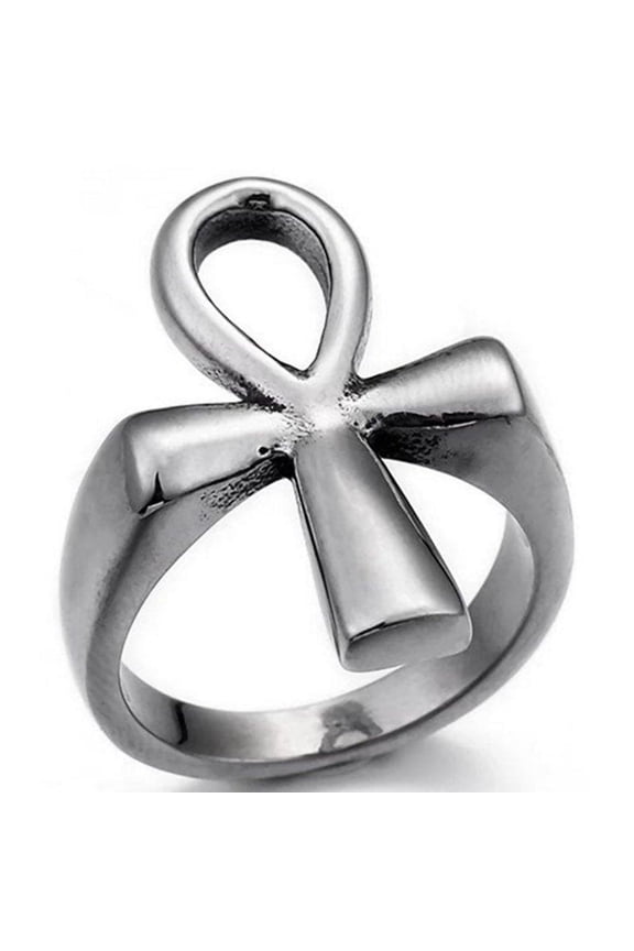 Ankh Ring Silver Stainless Steel Ancient Egyptian Aunk Band
