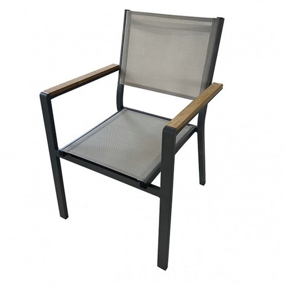 Benjara Ankia 23 Inch Outdoor Armchair, Wood, Strong Aluminium Frame, Gray, Brown