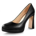 thumbnail image 1 of Ankis Platform Heels Women’s Pumps Black White Nude Closed Toe Chunky Heel Shoes, 1 of 7