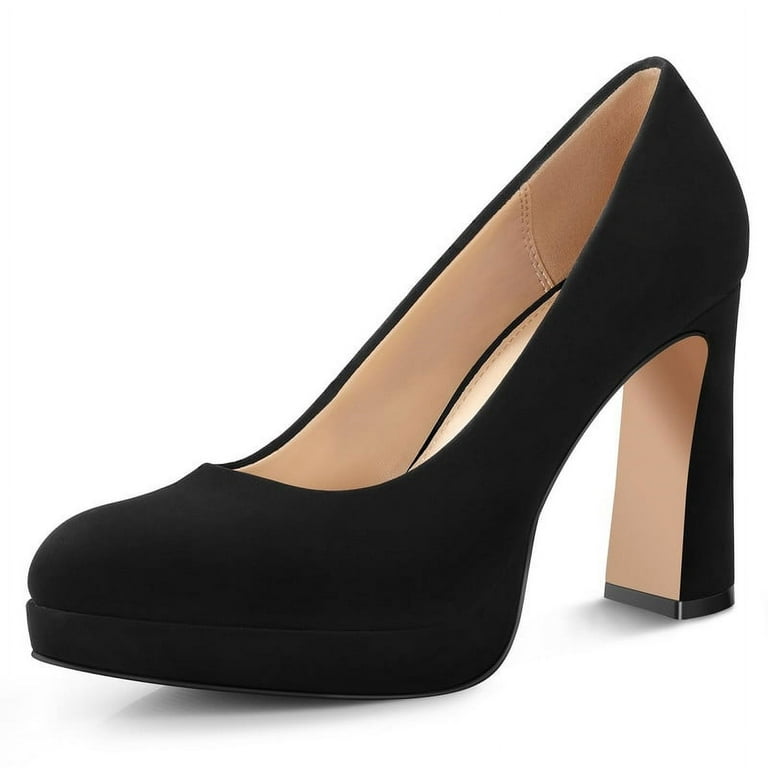 Ankis Platform Heels Women s Pumps Black White Nude Closed Toe Chunky Heel Shoes Walmart