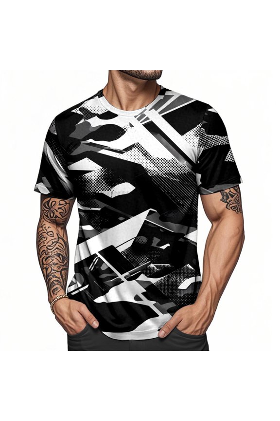 Abstract T Shirts for Men Crewneck Short Sleeve Casual Tee Regular Fit Summer Trendy Clothes Daily Wear