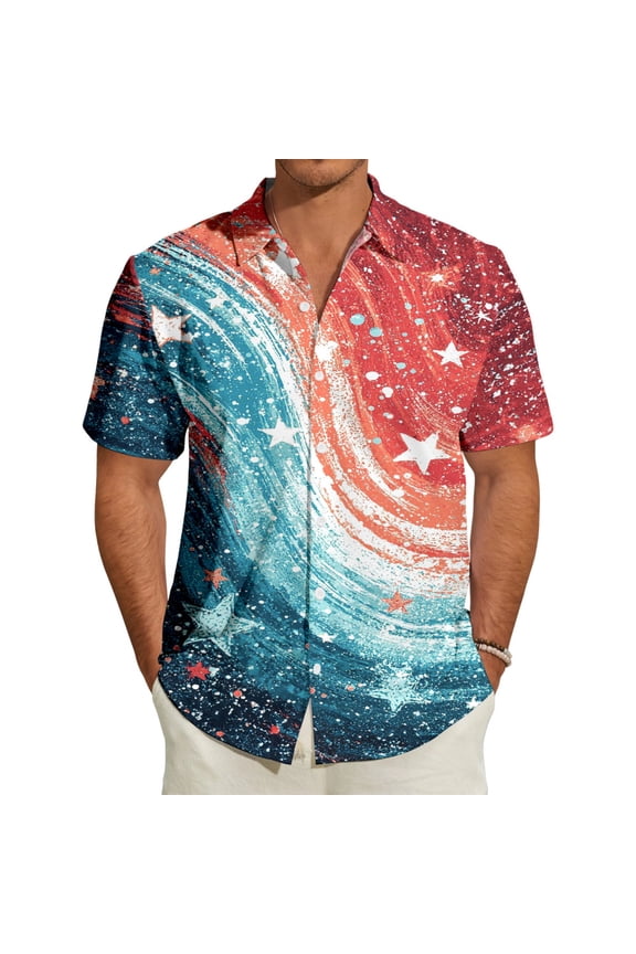 American Flag Button Down Shirt Men US Flag Short Sleeve Summer Beach Shirt Holiday Tops for Party Memorial Day