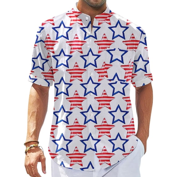 Ankishi American Hawaiian Shirts for Men Colorful Star Casual Short Sleeve Vacation Shirts Holiday Tops for Memorial Day