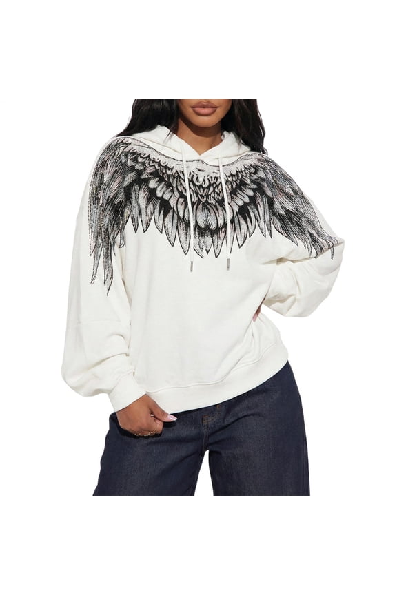 Angel Wing Hoodie Men Rhinestone Unisex Sparkly Oversized Fashion Pullover Hooded Sweatshirts for Leisure