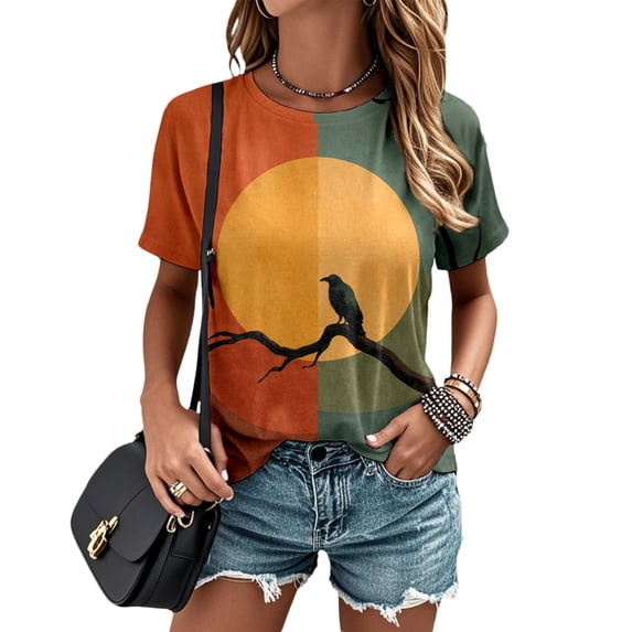 Ankishi Animal Shirts for Women Vintage Crewneck Summer Short Sleeve Tee Regular Fashion Clothes for Sports