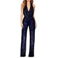 thumbnail image 1 of Ankishi Backless Jumpsuit for Women Deep V Neck Sparkly Halter Cowl Neck Sparkly Jumpsuits Clubwear Outfit for Daily Wear Dating Party, 1 of 7