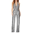 thumbnail image 1 of Ankishi Backless Jumpsuit for Women Deep V Sparkly Halter Cowl Neck Sparkly Jumpsuits Clubwear Outfit for Night Club Dating, 1 of 6