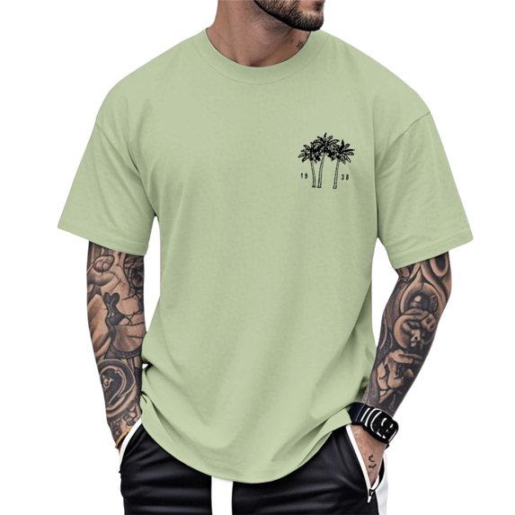 Ankishi Beach T Shirts for Men Palm Tree Short Sleeve Crewneck Summer Fashion Tropical Cotton Tee Shirt for Vacation