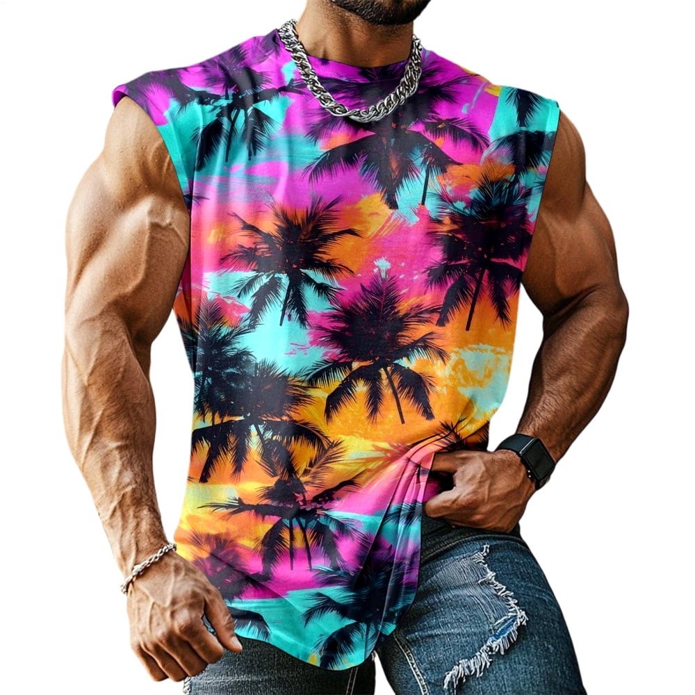 Ankishi Beach Tank Tops for Men Palm Tree Beach Sleeveless T Shirts ...