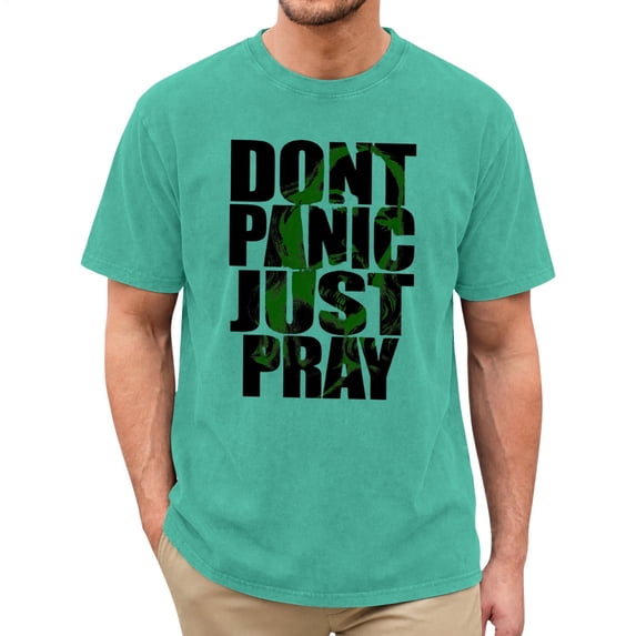 Ankishi Christian T Shirts for Men Don't Panic Just Pray Oversized Short Sleeve Washed Trendy Crewneck Tee Shirts for Leisure