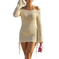 thumbnail image 1 of Ankishi Crochet Beach Cover Up Women Off Shoulder Long Sleeve Beach Swimsuit Coverup Knit Bodycon Dress for Vacation, 1 of 6