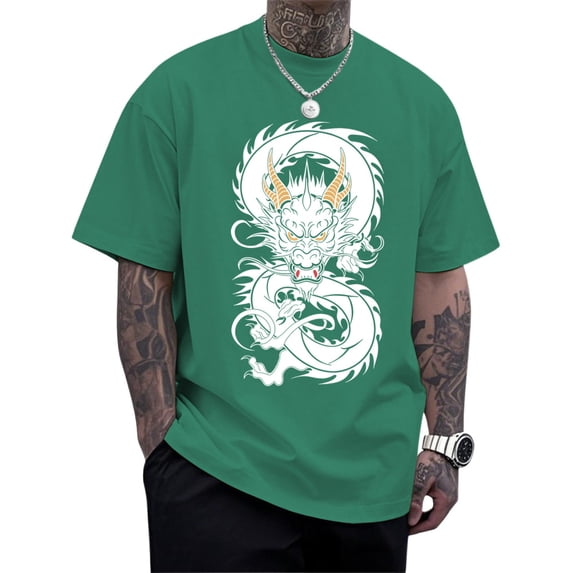 Ankishi Dragon Tshirt Men Crewneck Oversized Mythology Chinese Dragon Graphic Tee Short Sleeve Streetwear Dating