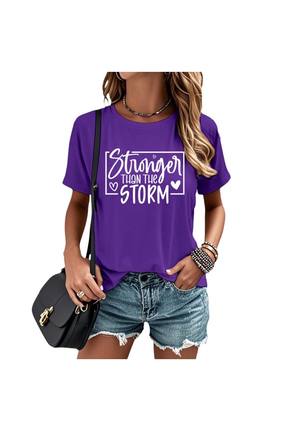 Funny Womens T Shirts Stronger Than The Storm Summer Graphic Tees Casual Crew Neck Tops Short Sleeve for Travel Dating