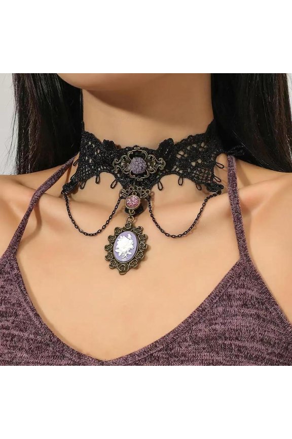 Goth Choker Steampunk Style Layered Punk Style Lace Choker Necklace Gothic Accessories for Masquerade Wedding