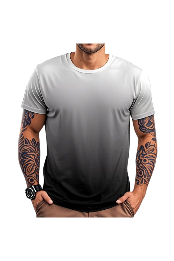 Gradient T Shirt Men Round Neck Casual Tee Shirt Short Sleeve Casual Summer Tops for Vacation Work