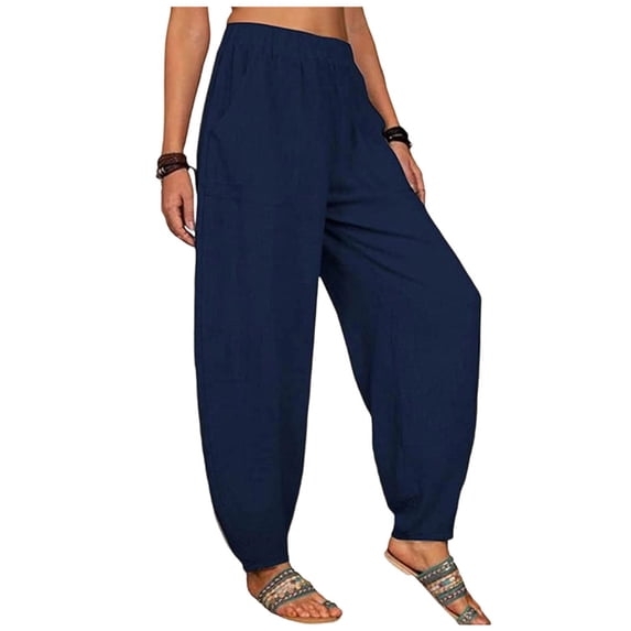 Ankishi Harem Pants for Women Elastic Waist Wide Leg Lantern Pants Casual Trousers with Pocket for Travel