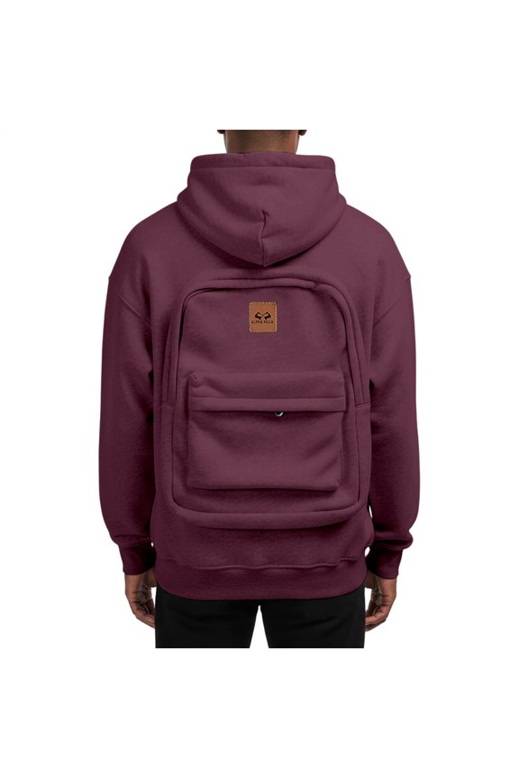 Hoodie Backpack Men Solid Color Men Casual Long Sleeve Pullover Travel Hooded Sweatshirt for Leisure Vacation