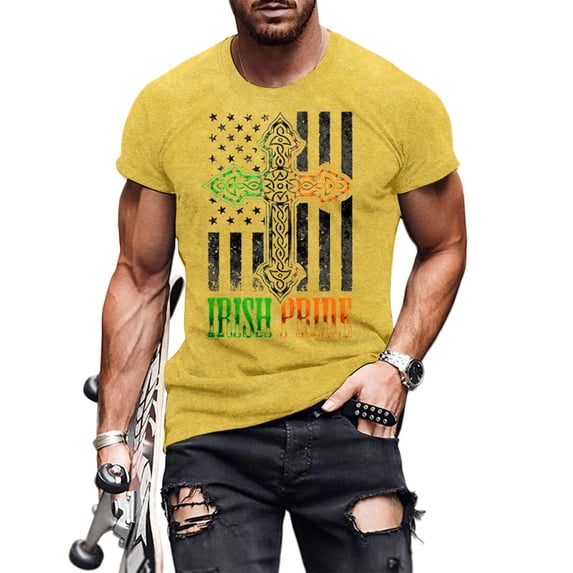 Ankishi Irish T Shirts Men American Flag Cross Short Sleeve Crewneck Patriotic T Shirt Summer Tops Daily Wear