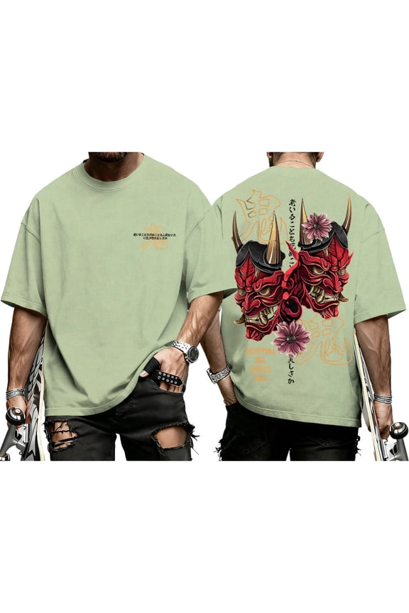 Japanese Tshirt Men Crewneck Short Sleeve Cotton T Shirt Fashion Holiday Tops for Vacation Streetwear