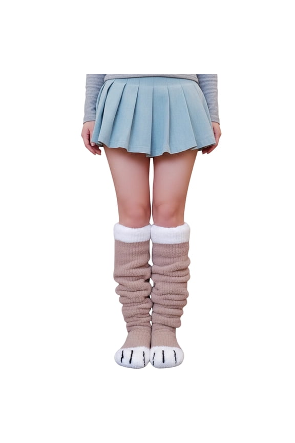 Knee High Cat Paw Socks Fuzzy Color Block Women Animal Paws Over The Knee Boot Socks Leg Warmers for Home