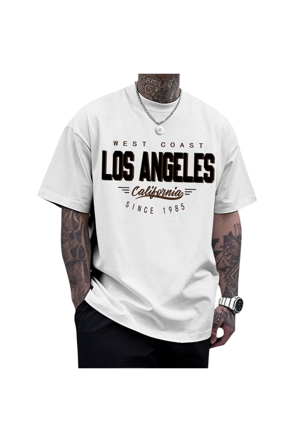 Los Angeles California Tshirt Men Vintage Oversized Casual Crewneck T Shirts Trendy Clothes for Sports