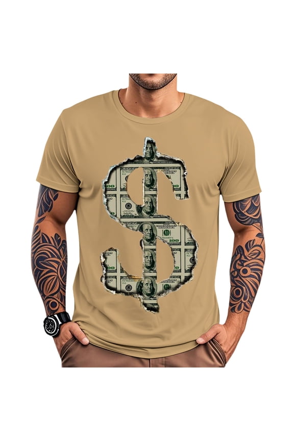 Mens Funny T Shirts Dollar Crewneck Summer Graphic Tees Casual Tops Short Sleeve for Travel Dating Commuting
