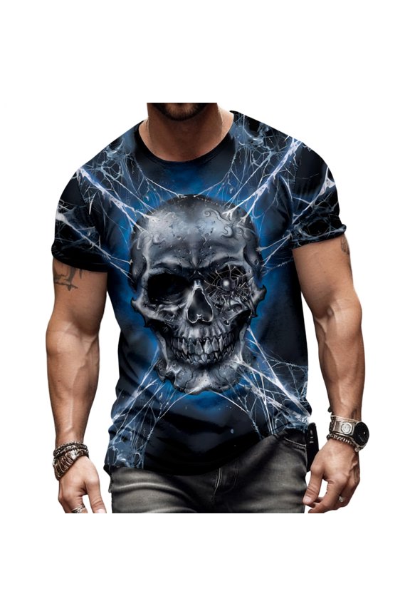 Mens Skull Shirts Crew Neck Gothic Casual T Shirts Fashion Graphic Tees Short Sleeve for Travel Dating Commuting