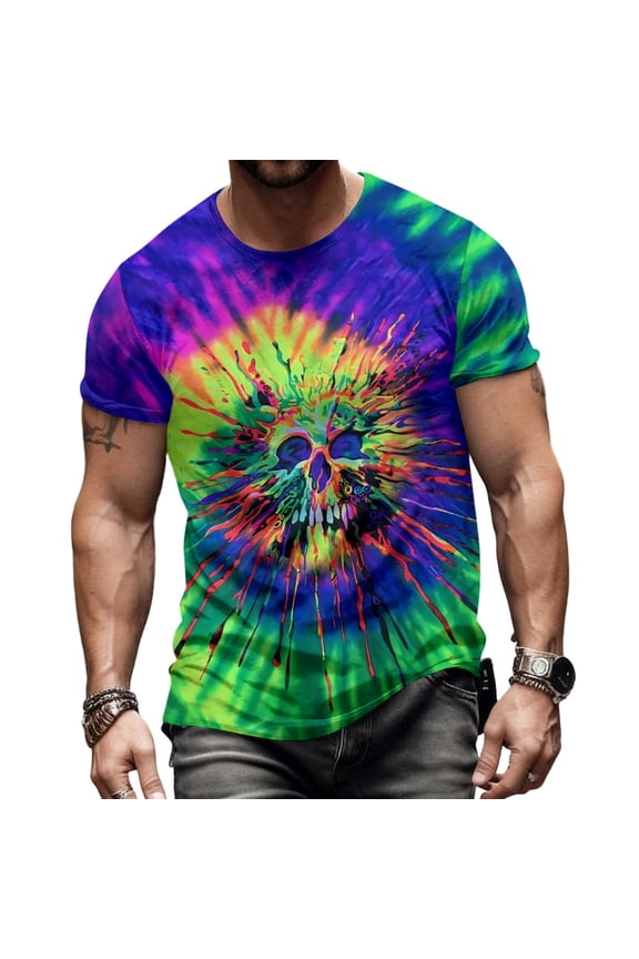 Mens Skull Shirts Crew Neck Short Sleeve Horror Skeleton Shirt Gothic Graphic Tees for Holiday Streetwear