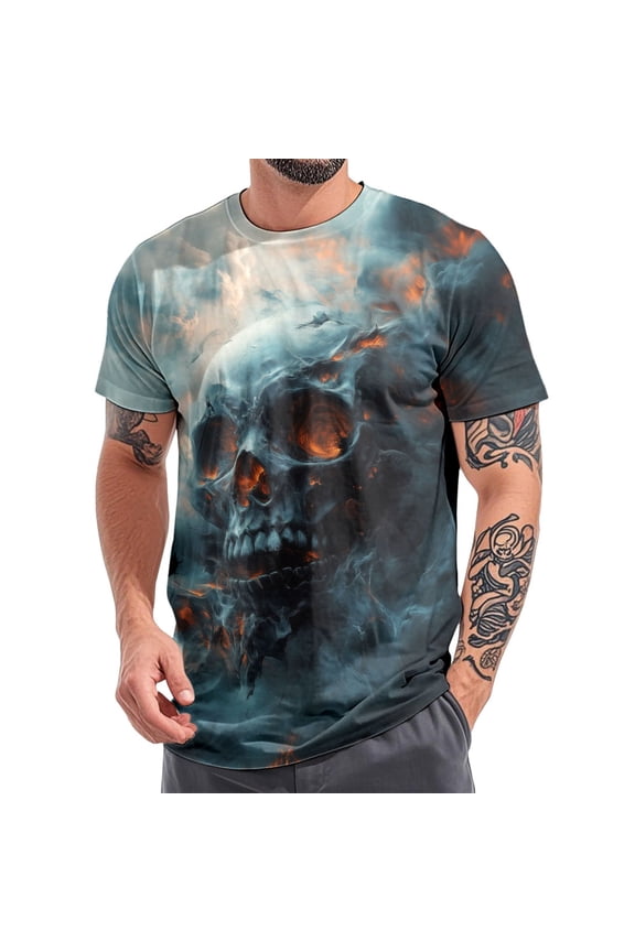 Mens Skull T Shirts Crew Neck Fashion Summer T Shirts Gothic Printed Tops for Traveling Dating Commuting