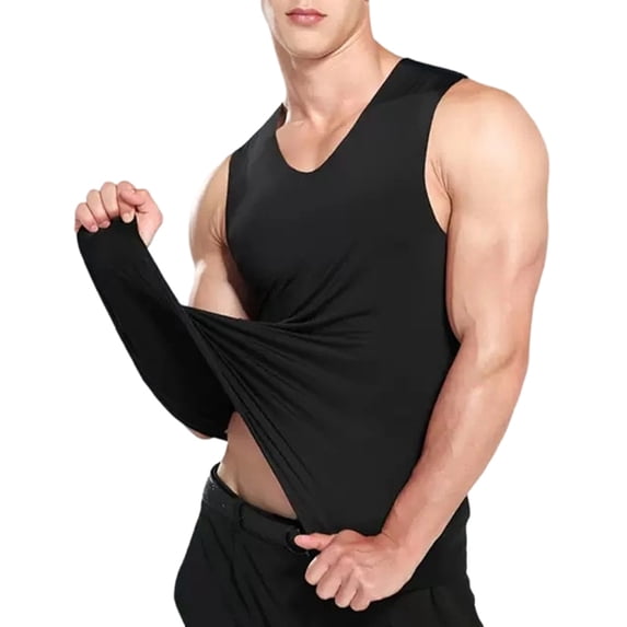 Ankishi Mens Sleeveless Undershirts Traceless V Neck Ice Silk Slimming Body Shaper Muscle Vest Undershirts for Fitness