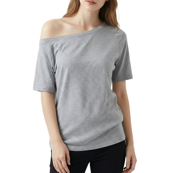 Ankishi Off The Shoulder T Shirts for Women Solid Color Sexy Casual T Shirts Loose Fit Basic Tops for Travel Dating