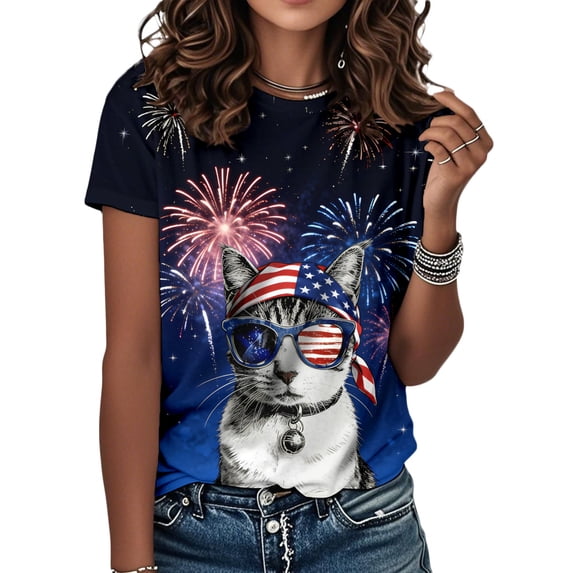 Ankishi Patriotic Shirts for Women American Flag Cat Fashion Patriotic ...