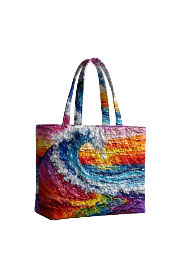 Quilted Handbags for Women Huge Wave Vintage Purse with Handles Large Capacity Shoulder Bags for Shopping Travel