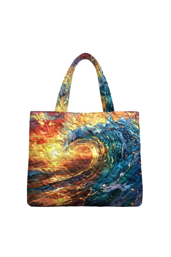 Quilted Tote Bag for Women Huge Wave Vintage Purse with Handles Large Capacity Shoulder Bags for Shopping Travel