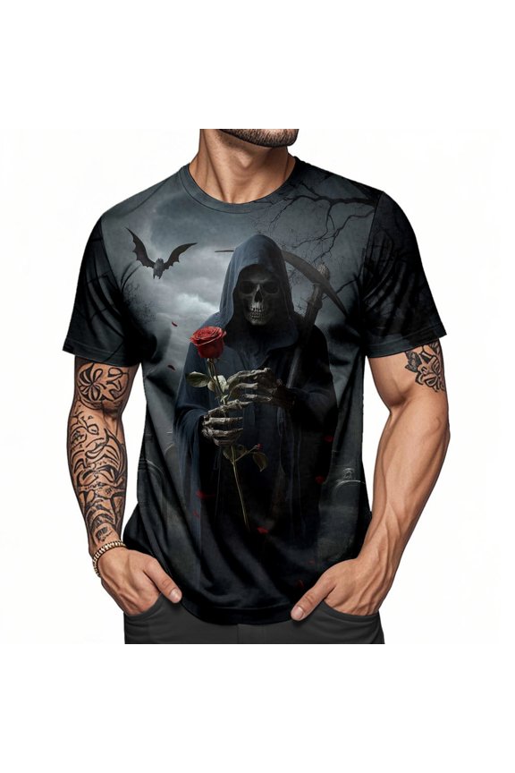 Skull T Shirts for Men Crew Neck Fashion Summer T Shirts Gothic Printed Tops for Traveling Dating Commuting