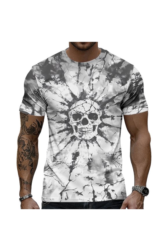 Skull T Shirts for Men Crewneck Gothic Skeleton T-Shirt Halloween Tops Short Sleeve for Holiday Party Streetwear