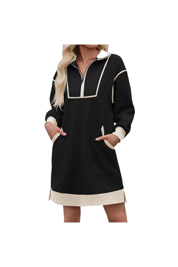 Sweatshirt Dresses for Women Half Zip V Neck Fall Long Sleeve Oversized Sweatshirt Dress for Daily Wear Sports