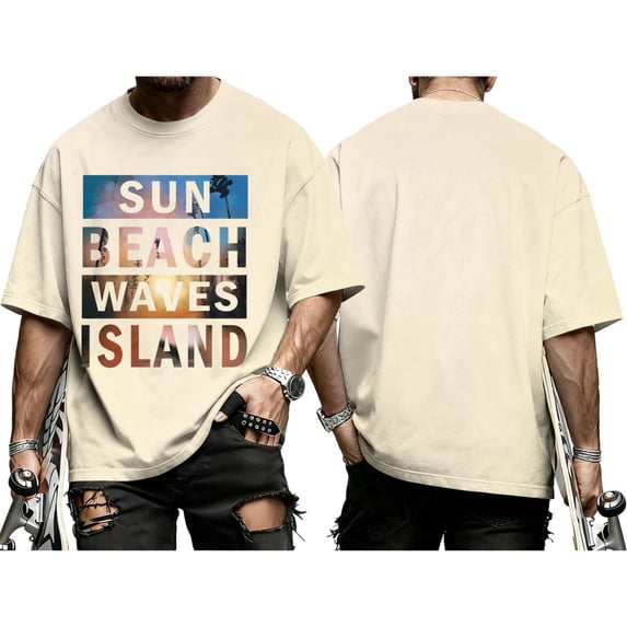 Ankishi Tropical T Shirts for Men Sun Beach Waves Island Short Sleeve Shirt Casual Crewneck Beach Tops for Travel