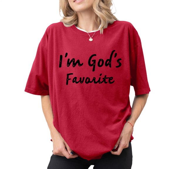 Womens Christian Tshirts I'm God's Favorite Short Sleeve Crewneck Religious Graphic Tee for Streetwear